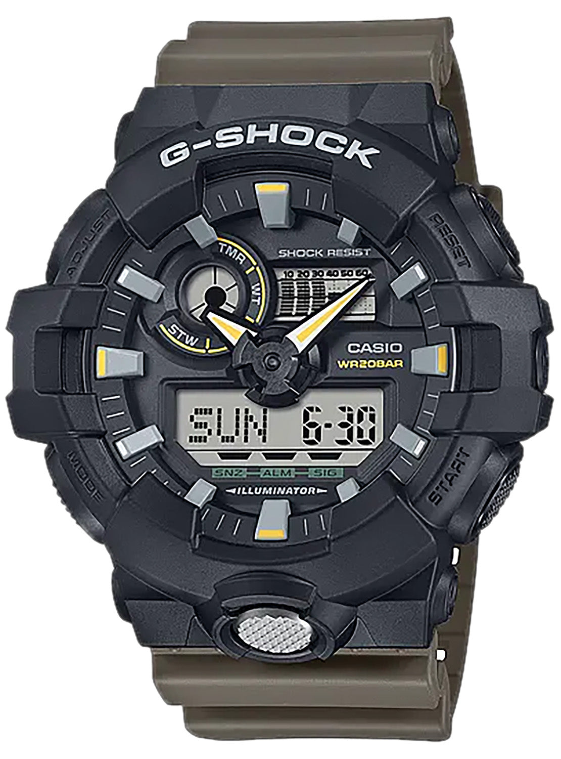 GSHOCK GA710TU1A3CR ANLG-DIGTL CNTR BUT LGHT GRN