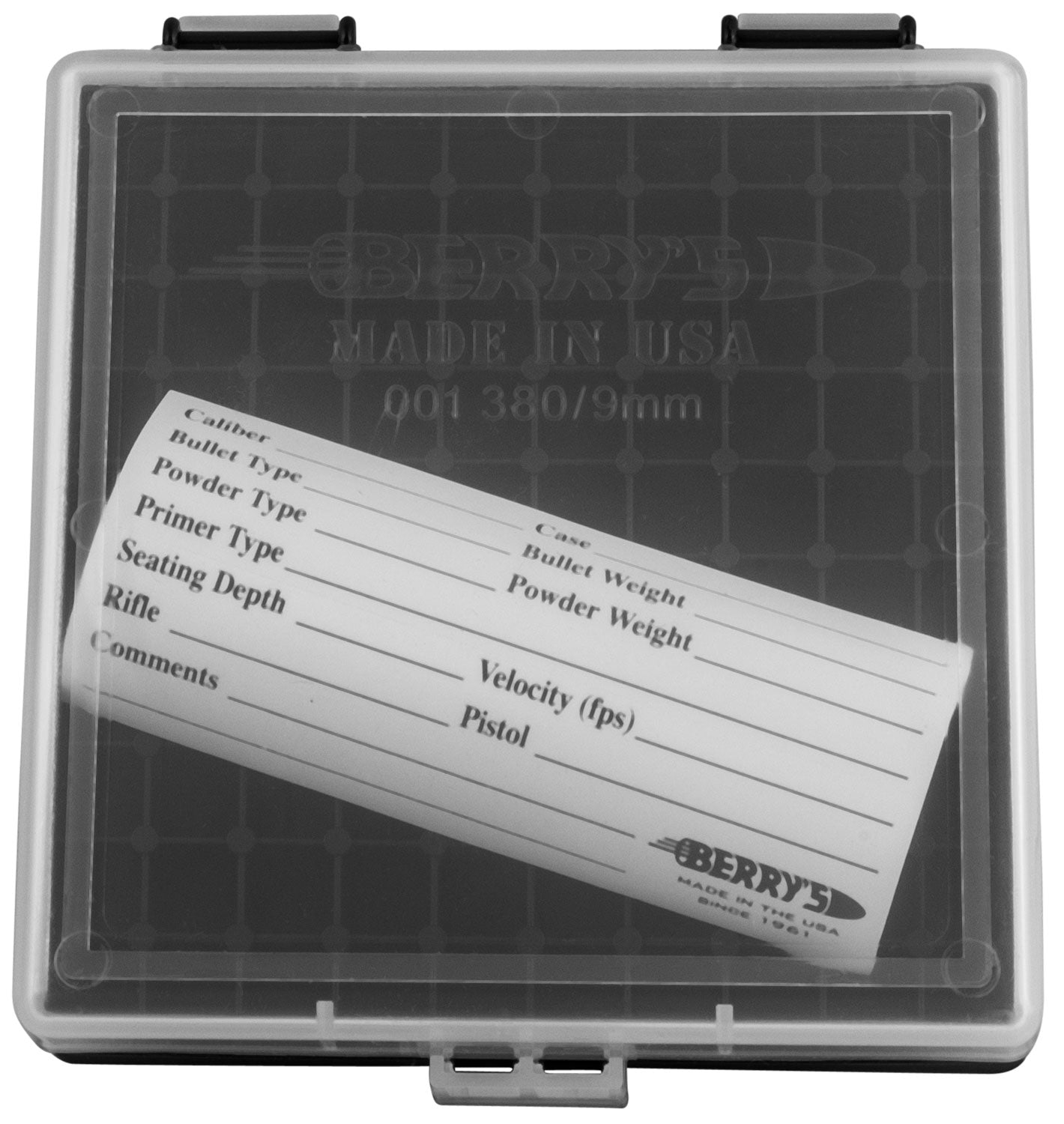 BERRYS 87412     001 AMMO BOX 380/9MM  100R CLR/BK